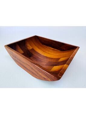Vintage Segmented Wood Bowl Freeform Canoe Shape Danish Modern Style